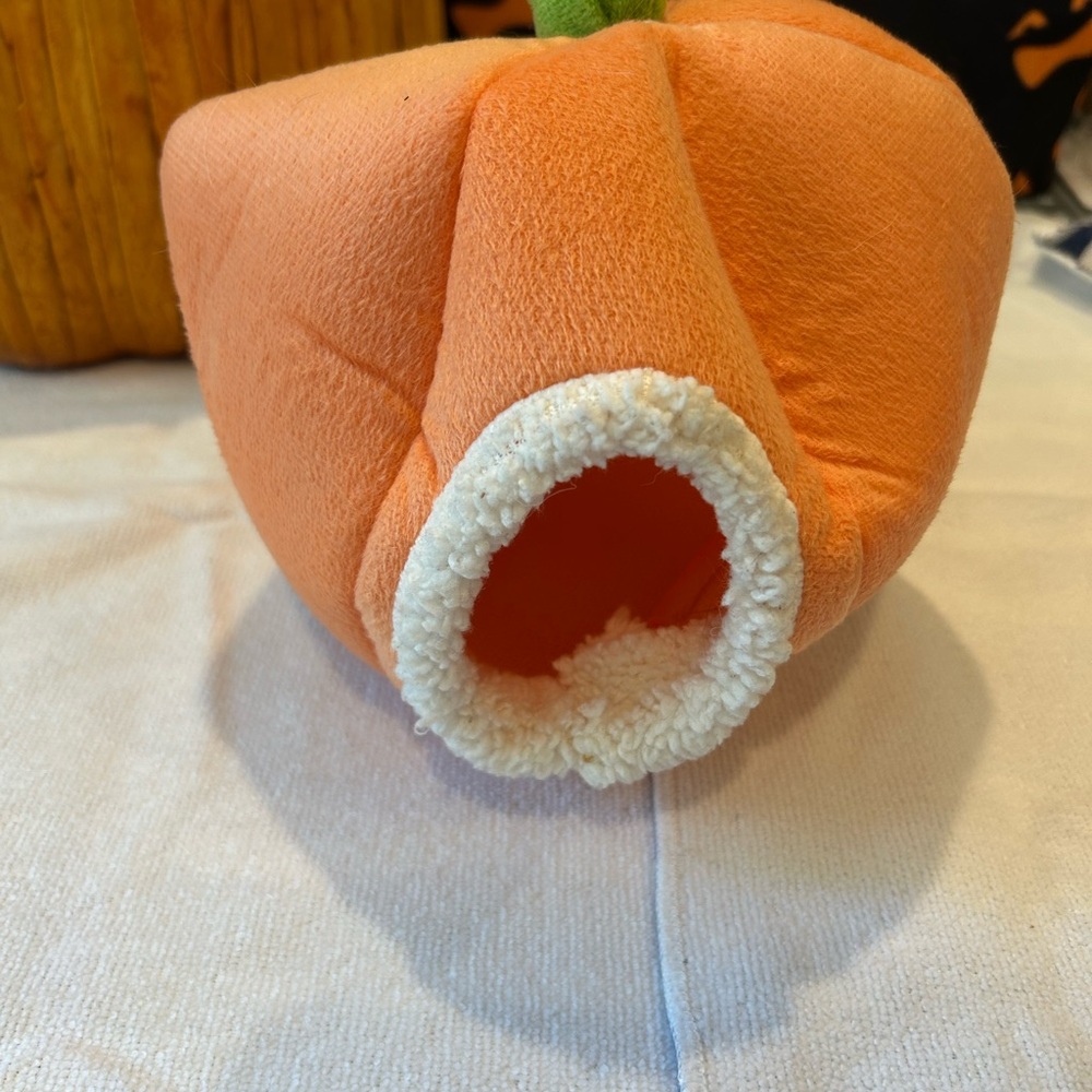Orange Plush Pumpkin Small Pet Bed